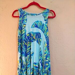 Tori Richard Aqua and Coral Print Dress - Size Medium